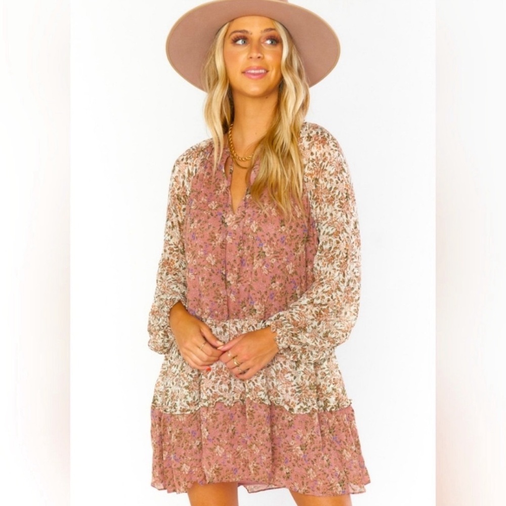 Show me‎ your MuMu Birdie Mini Dress Floral Print Mix Tiered Boho Hipster XL